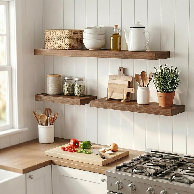 12 inch Deep Floating Shelves for Wall, 24 inch Wide Engineered Wood Wall