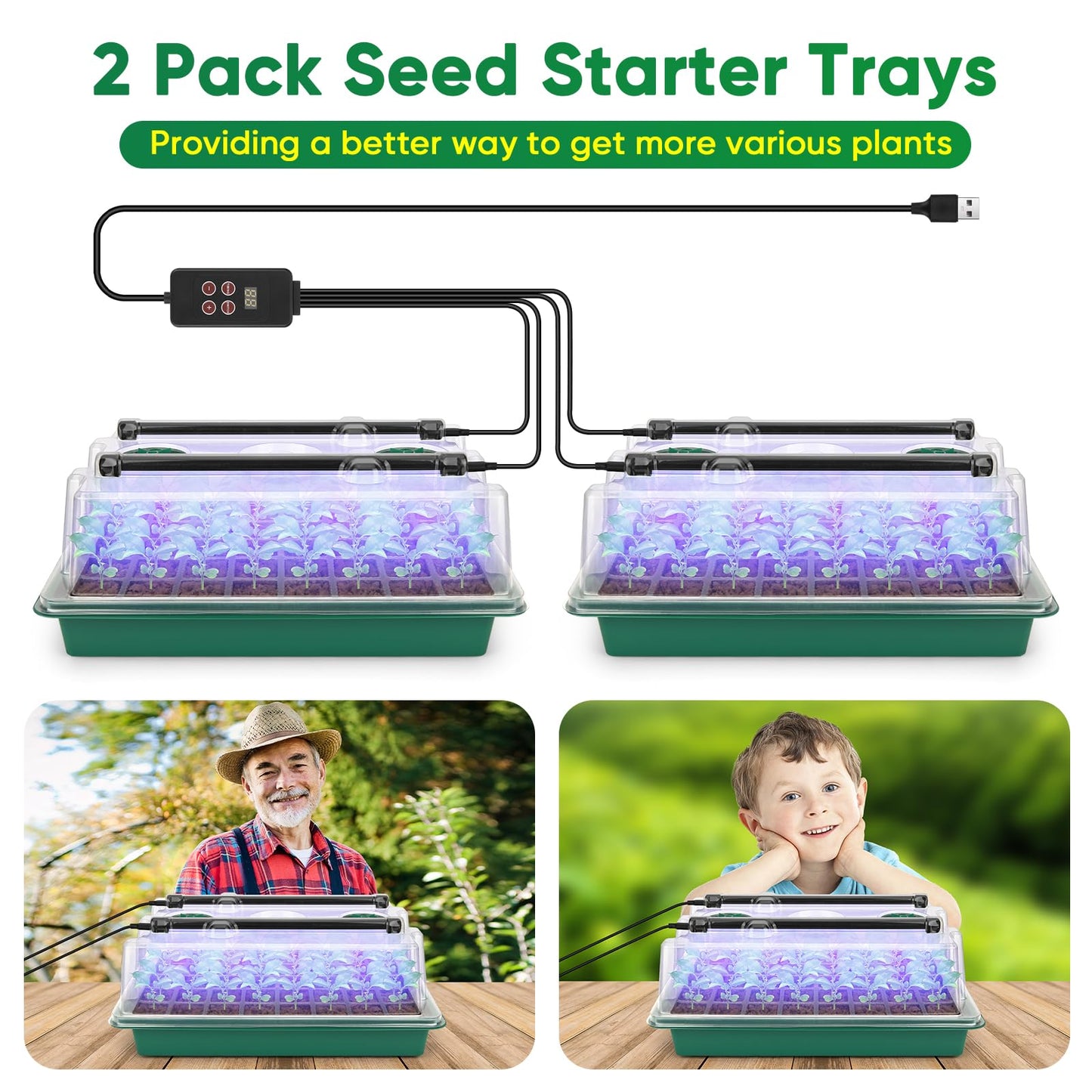 BlumWay Seed Starter Tray with Grow Light,80-Cells Seedling Tray with Humidity Dome/Indoor Grow Kit,1-24 Hours Timed Light Plant Starter Set,White&Blue&Red Grow Light