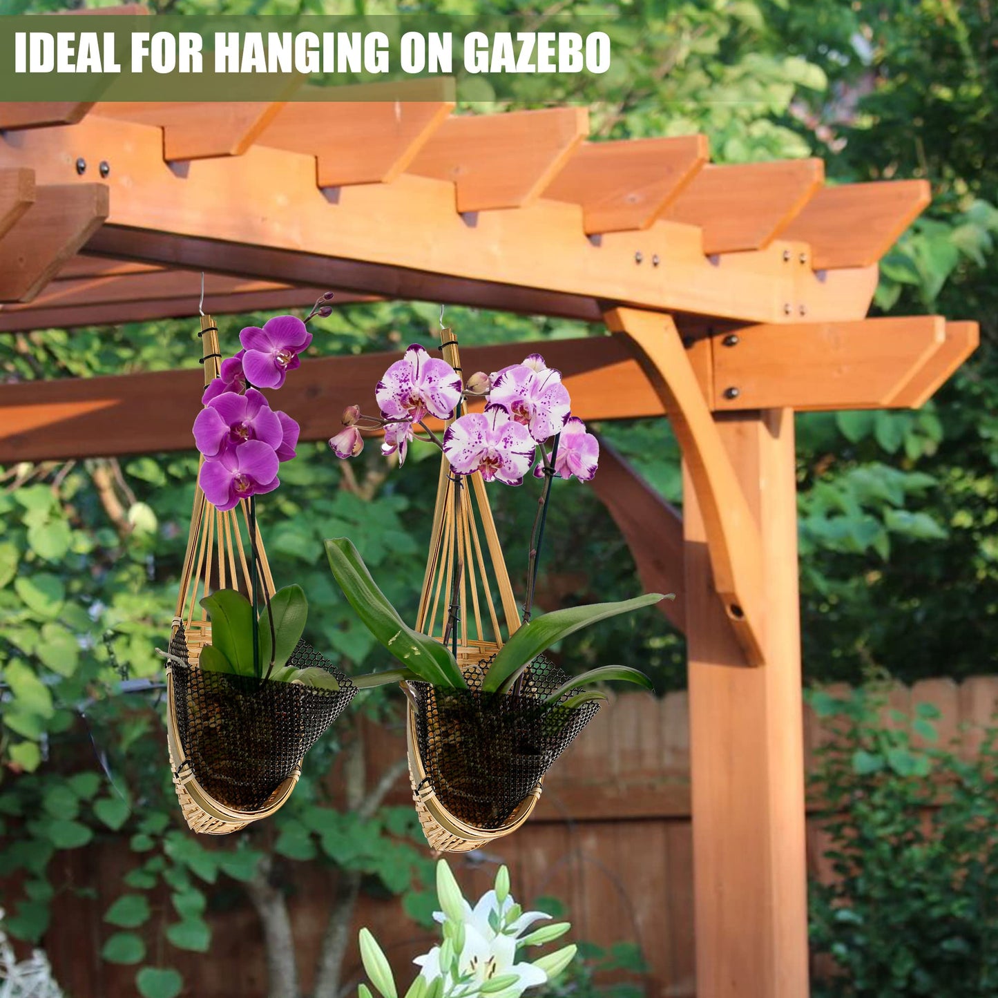 lanccona Orchid Hanging Planter 5 Inch 6 Pack with Bird Nest Style Plant Hangers, Handmade Thai Bamboo Woven Hanging Orchid Basket for Trellis Gazebo Indoor Outdoor