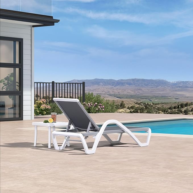 PURPLE LEAF Patio Chaise Lounge Chair Set Outside Aluminum Plastic Stackable