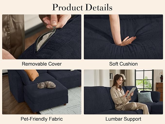 Oversized 2 Seater Modular Sectional Sofa, Solid Wood Frame Sofa, Removable