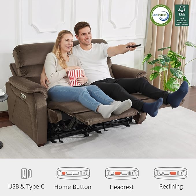 MCombo 61.6'' Wall Hugger Power Loveseat Recliner, Reclining Loveseat