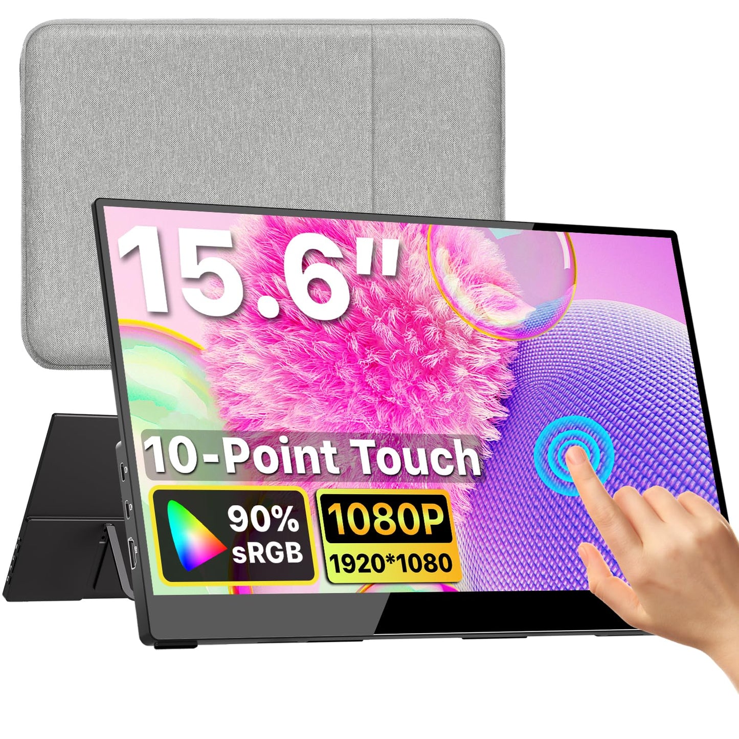 kksmart Portable Monitor for Laptop MacBook Surface PC Xbox PS5, Travel Monitor Second Screen for Laptop, HDMI USB-C VESA Compatible Built-in Speaker, 15.6inches