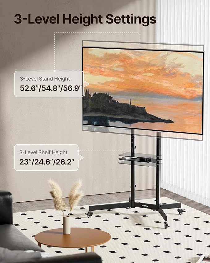 Heavy-Duty Rolling TV Stand for 32–85" Screens — Supports 187 lbs, Stable