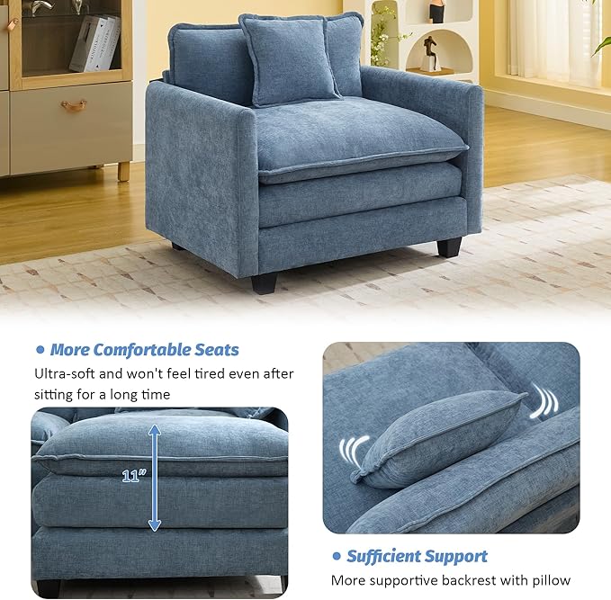 WUTUTUEE 41'' Modern Chenille Oversized Chair, Upholstered Accent Living Room