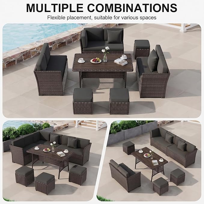 LOUVIXA 7 Pieces Patio Furniture Set, Outdoor Patio Furniture, Wicker