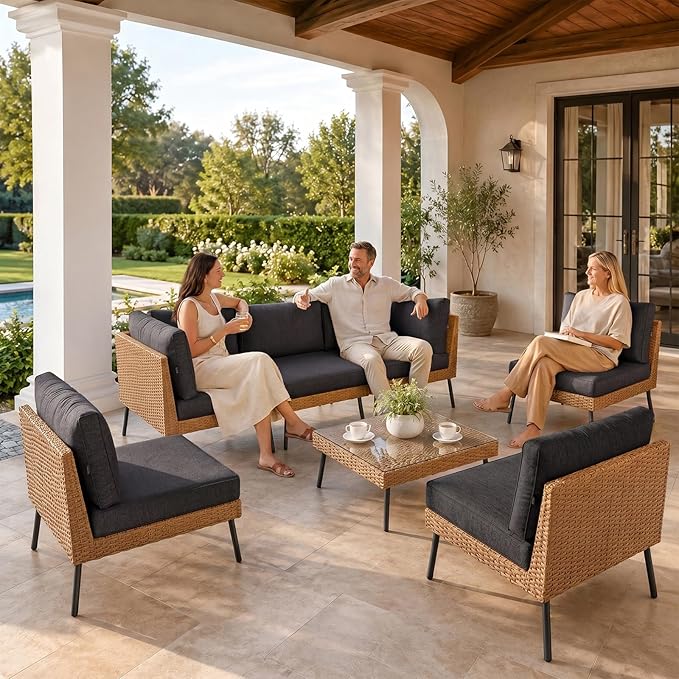 Aoxun 7-Piece Patio Furniture Set, Wicker Outdoor Furniture