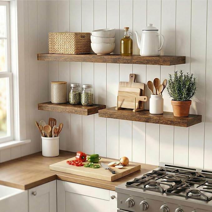 12 inch Deep Floating Shelves for Wall, 24 inch Wide Engineered Wood Wall