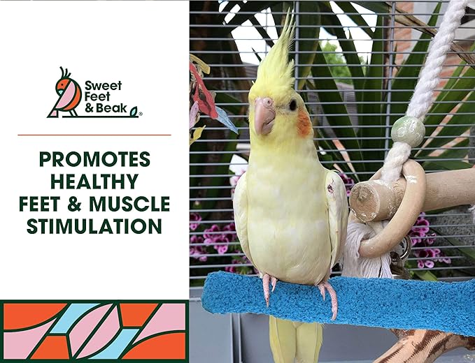 Sweet Feet and Beak Comfort Grip Safety Perch for Bird Cages - Pedicure Perch for Birds to Keep Nails and Beaks in Top Condition - Safe Easy to Install Bird Cage Accessories M 8.5" - Yellow