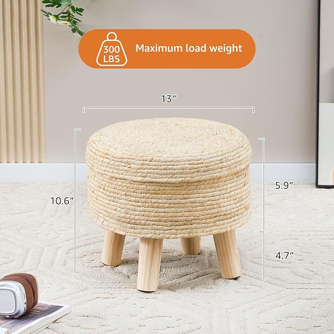 Cpintltr Storage Ottoman Poufs Handwoven Footstool Natural Seagrass Round