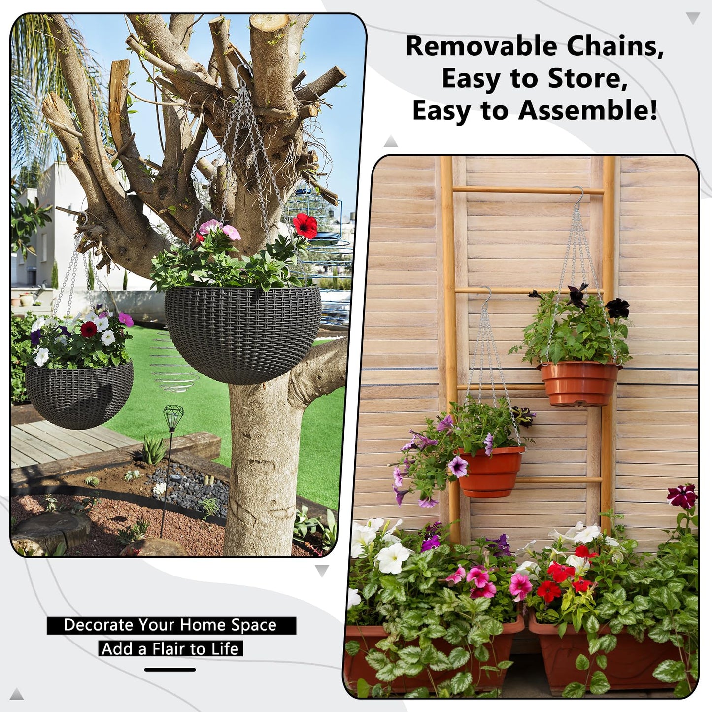 garini 3 Pack, 23 Inch Hanging Baskets Chain, Hanging Chains with Hooks Flower Pot Chain Replacement Plant Hangers for Planters, Bird Feeders and Lanterns(Silver)…
