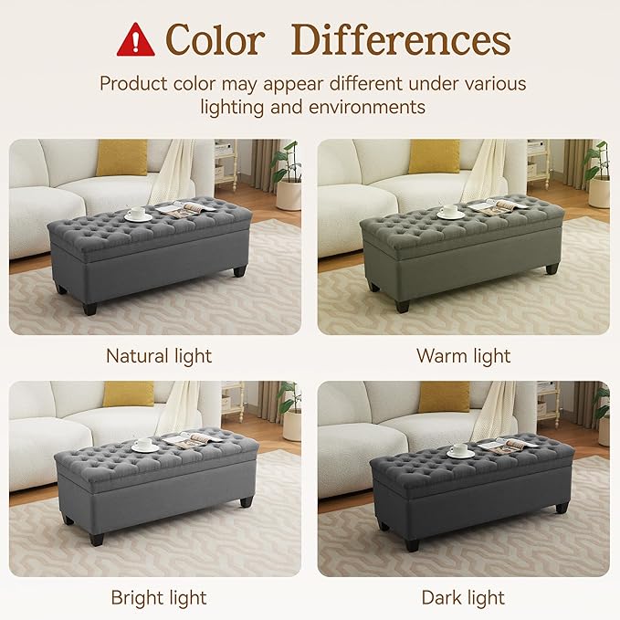 WUTUTUEE 51" Fabric Storage Ottoman Bench, Upholstered Rectangle End of Bed