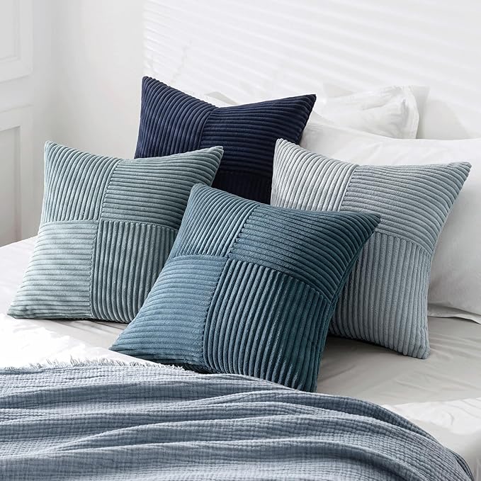 MIULEE Dusty Blue Navy Farmhouse Throw Pillow Covers 20x20 Inch Set of 4 Boho