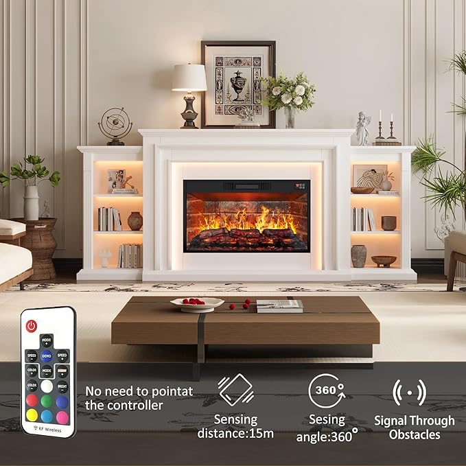80" LED Lights Electric Fireplace