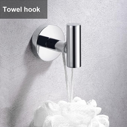 5 Pieces Polished Chrome Bathroom Hardware Accessories Set,Hand Towel Ring,16 inch Towel Bar,Toilet Paper Holder,2pcsTowel Hooks,Round SUS304 Stainless Steel Heavy Duty Wall Mount Holder,Towel Rack