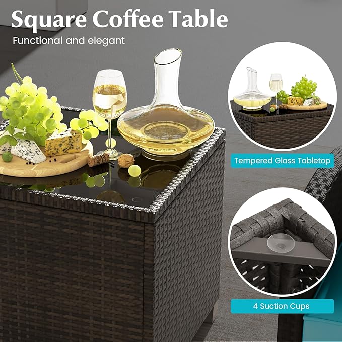 Tangkula 5 Pieces Patio Conversation Set, PE Wicker Outdoor Furniture Set