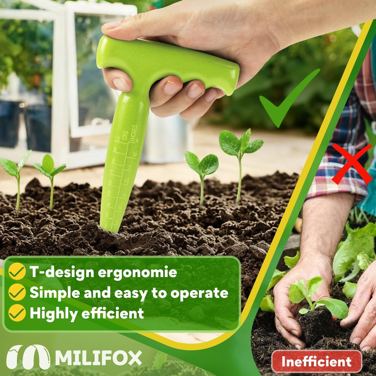Milifox Seed Planter Tool, 6.9" Dibber Garden Tool, Plastic Dibbler Tools for Planting, Seed Dispenser, Bulb Digger Garden Planter for Sowing Seeds, Bulbs, Digging (Light Green 2pcs)