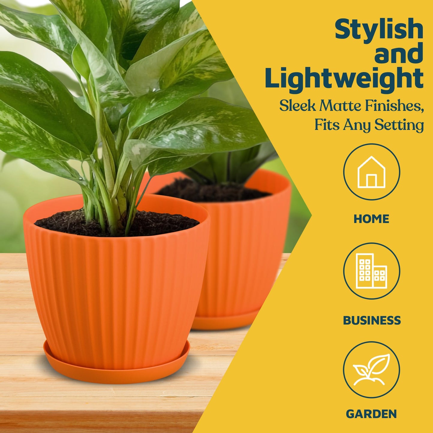 Yellow 6-Inch Plant Pots with Drainage & Saucers 12 Pack, Indoor & Outdoor Planters for Houseplants, Herbs, and Flowers, Durable & Weatherproof Material, Stackable, Lightweight, Minimalist Design