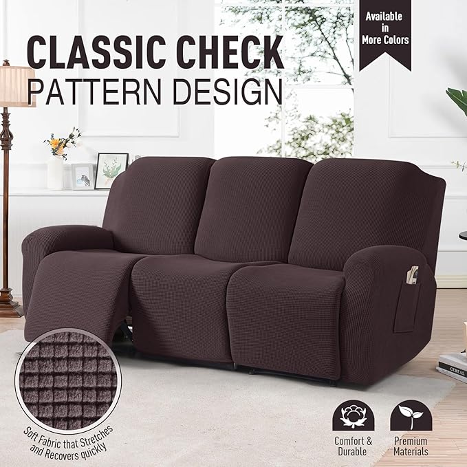 TAOCOCO Recliner Couch Covers for 3 Seat, 8-Pieces Stretch Large Couch Covers