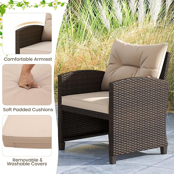 Tangkula 5 Pieces Patio Conversation Set, PE Wicker Rattan Outdoor Furniture Set