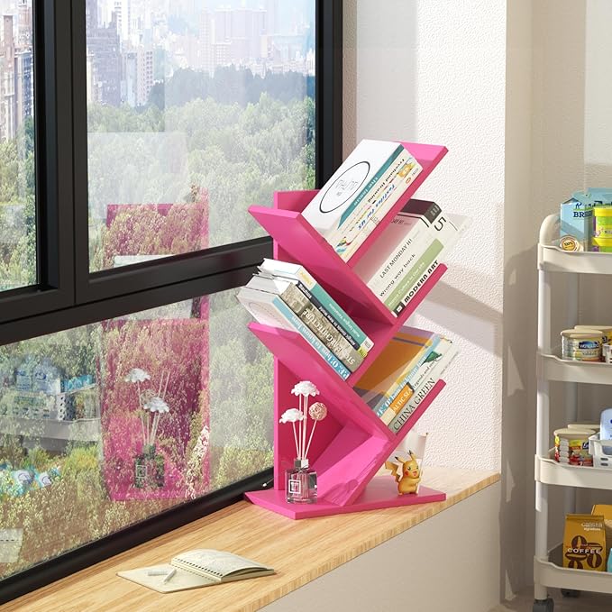 SHEEPAM 5 Tier Tree Book Shelf, Small Desktop Bookshelf