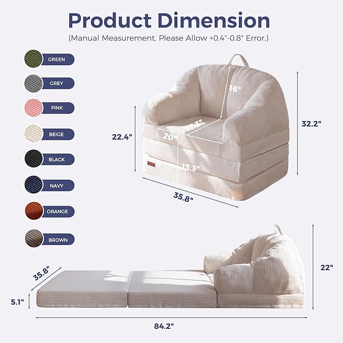 MAXYOYO Folding Sofa Bed with Backrest, Boneless Fold Out Couch Bed with Handle
