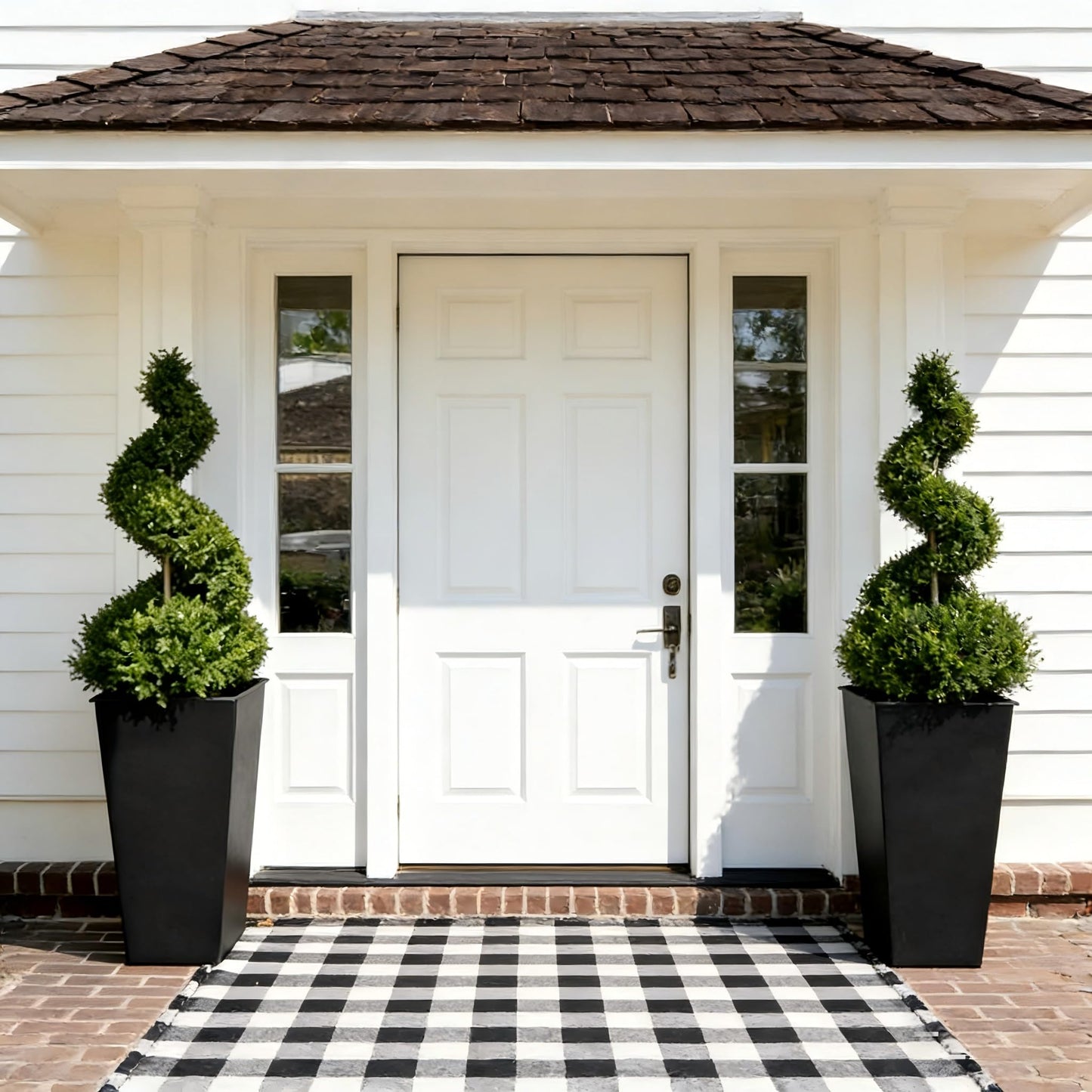 GreenShip 27" Tall Planters, Set of 2 – Black Outdoor Planter for Front Porch & Tall Plants, Weather-Resistant, with Drainage Hole & Rubber Plug (No Plants Included) (Black-2pcs)