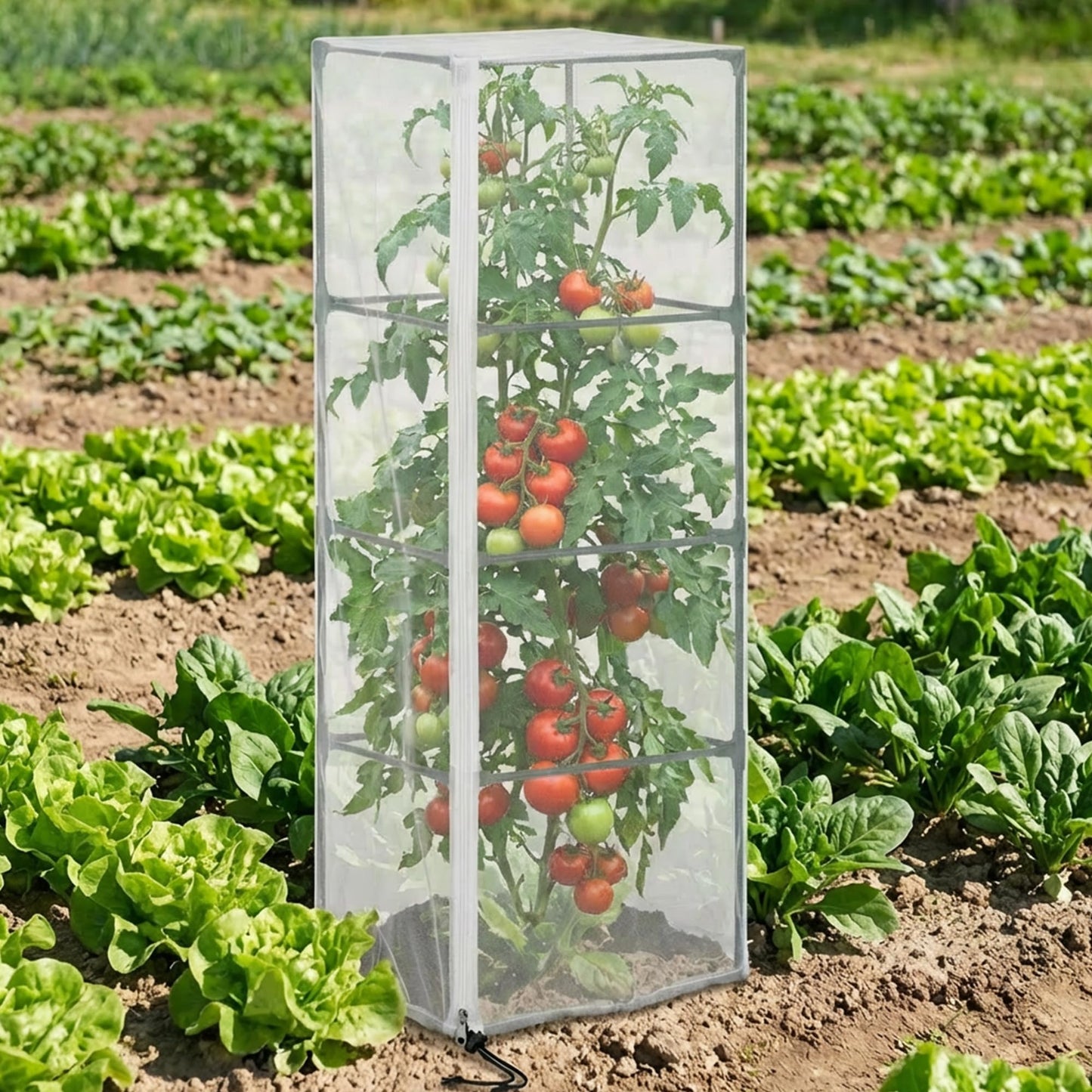 2 Pcs Garden Bird Netting for Square Plant Cage, 59" x 18" x 18" Tomato Cage Garden Net Cover with Zipper, Tomato Trellis Insect Bird Barrier Protection Mesh for Vertical Climbing Plants Vegetables