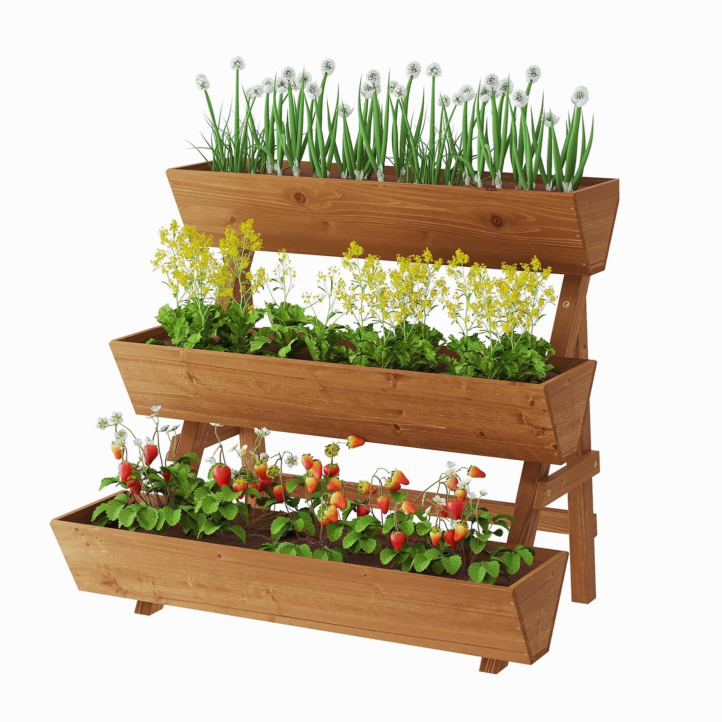Dawnyard 3-Tiers Wooden Raised Garden Bed Tiered Planter Box Flower Pots Vertical Garden Planter Wood Plant Stand for Vegetables Flowers Herbs for Patio, Balcony, Freestanding (Brown L)