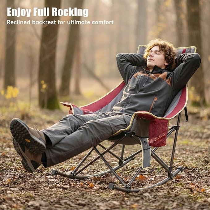 SUNNYFEEL Heated Rocking Camping Chair Fully Padded Patio Folding Chair