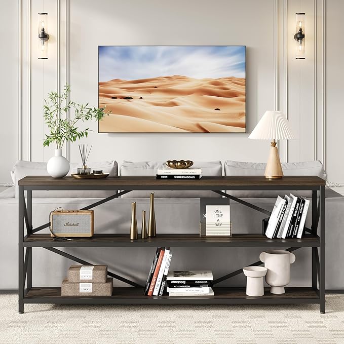 ONBRILL Industrial Console Sofa Table, 70.8 Inch Extra Long Entryway Table