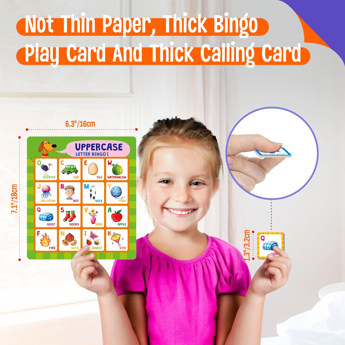SpriteGru Alphabet Bingo Game, Uppercase/Lowercase/First Words Bingo Educational ABC Letter Learning Board Game for Kindergarten and Preschool Kids Aged 4+, Perfect for Classroom & At Home