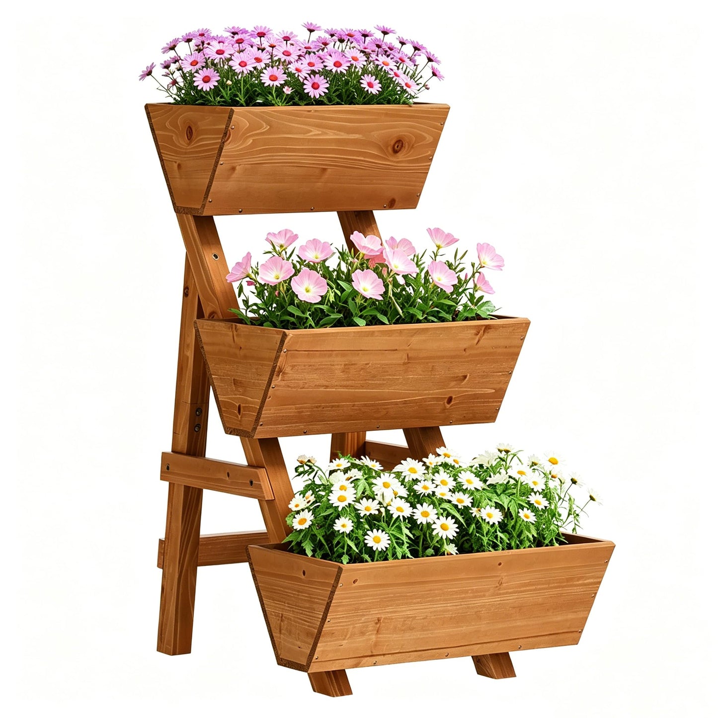Vertical Wooden Raised Garden Bed, Garden Planters Freestanding Wood Plant Stand Flower Rack Wooden Planter Box for Plants Herbs Flowers Vegetables Outdoor Indoor Gardening (3-Tier Small Brown)