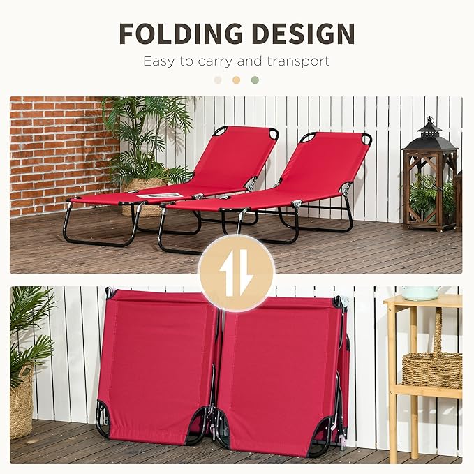 Outsunny 2 Piece Folding Chaise Lounge Pool Chairs, Outdoor Sun Tanning Chairs