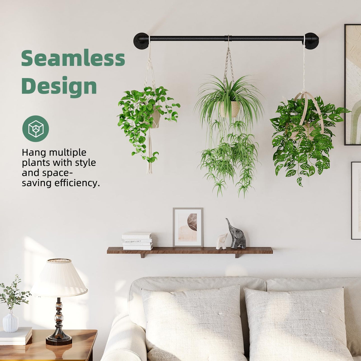 Galood Plant Hanger Indoor Hanging Planters for Indoor Plants Hanging Plant Holder Black Metal Rod(Pot/Chain/Plant not Included