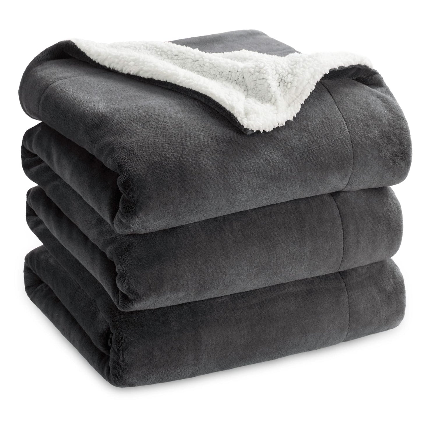 Bedsure GentleSoft Sherpa Fleece Blankets Queen Size for Bed - Thick and Warm, Soft Fuzzy Plush Queen Blanket for Winter, Grey, 90x90 Inches