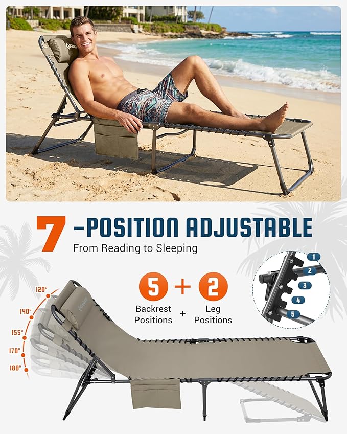 KingCamp Lounge Chair Outdoor, 400LBS Tanning Chairs