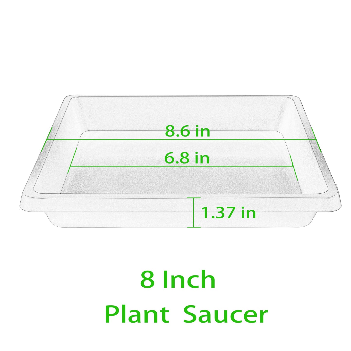Feyvdzv Square Plant Saucer 8 Inch 4 Pack 6 10 12 14 16 18 20 inch, Saucers for Potted Plants and Water Catcher Tray, Plant Drip Trays and Flower Pot Saucers, Plant Saucers for Indoors and Outdoors