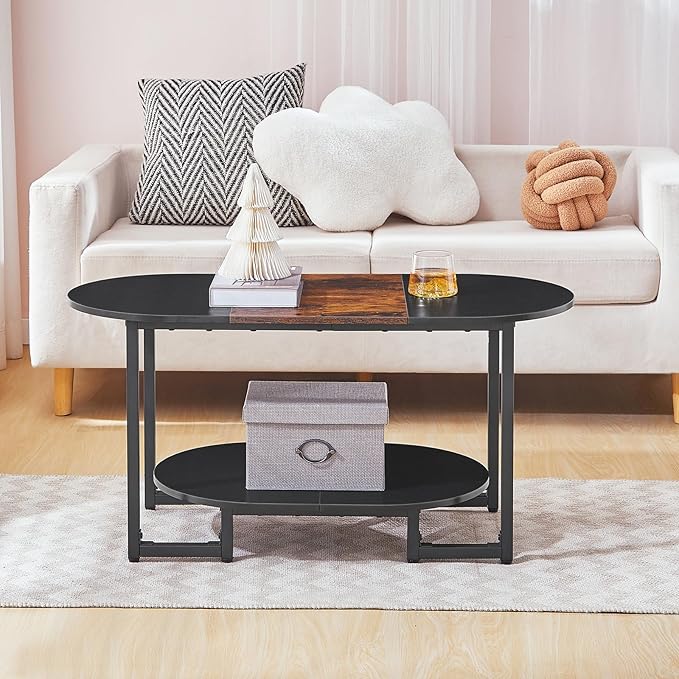 HOOBRO Coffee Table for Living Room, Oval Small Coffee Table