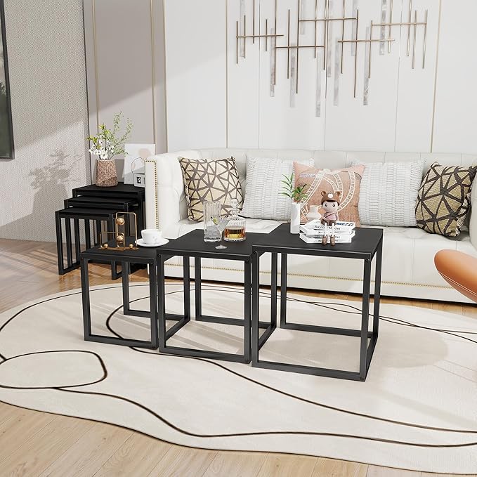 Nesting Table Set of 3 Side Tables, Modern Coffee Table Stacking End Table