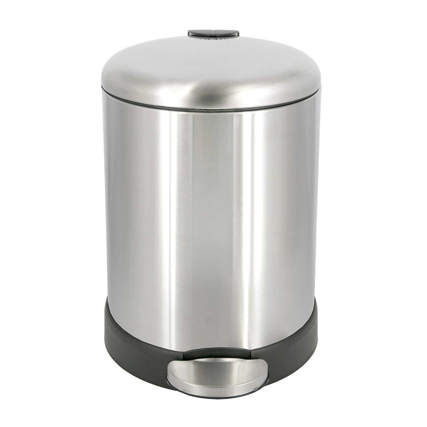 Glad Small Trash Can, 1.2 Gallon | Round Stainless Steel Garbage Bin with Soft Close Lid & Step Foot Pedal | Metal Waste Basket with Removable Inner Bucket, Stainless, 8 x 9.5 x 12 inches