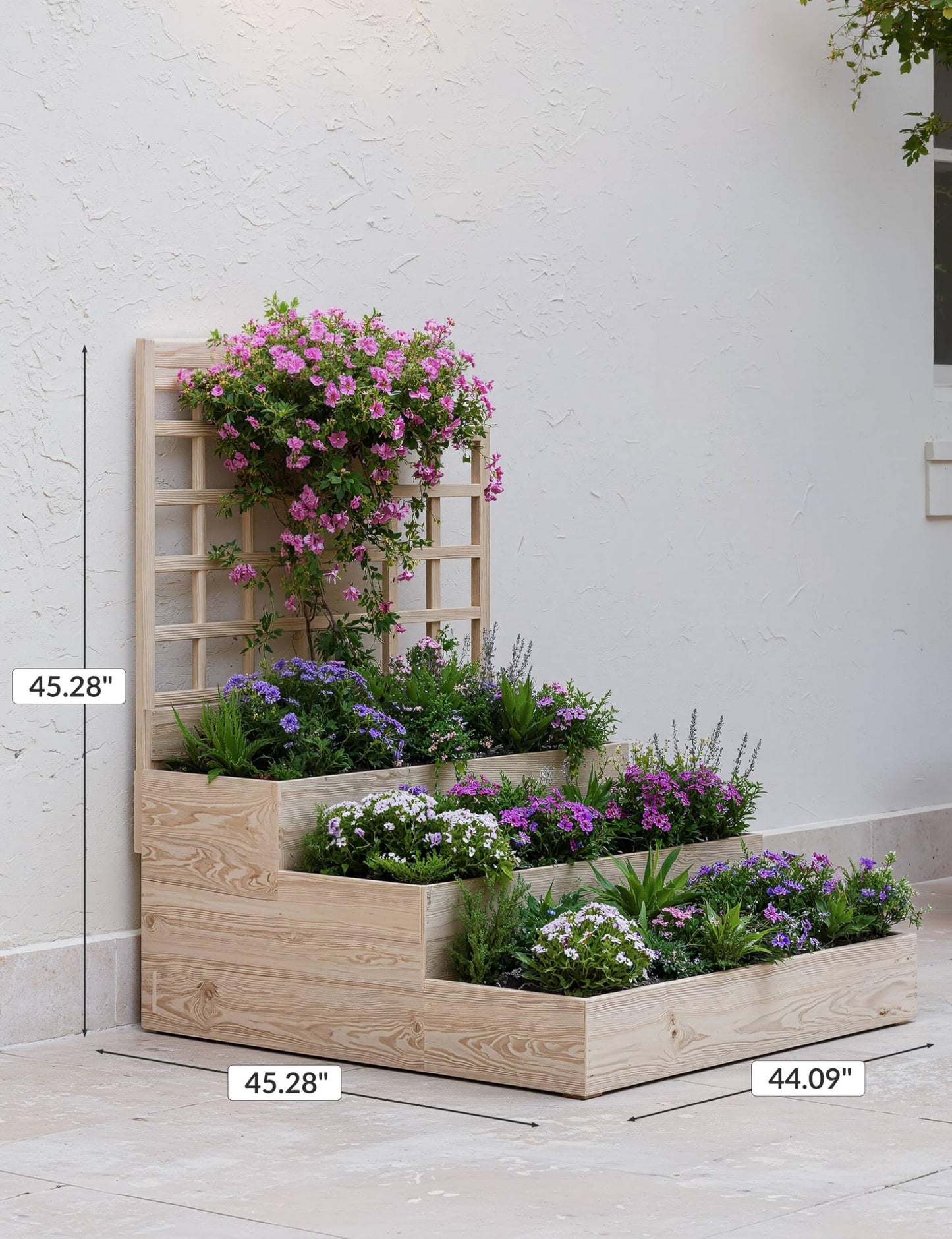 GarveeLife 3-Tier Raised Garden Bed,Wooden Vertical Planters with Trellis & Open-Ended Base for Climbing Plants Vines Flower Herb Vegetable Fruit,Outdoor Planter Boxes for Patio Yard Lawn