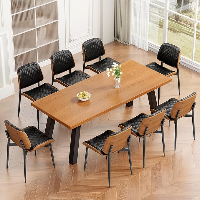 REONEY Dining Chairs Set of 8, Mid-Century Modern Upholstered PU Leather Chairs