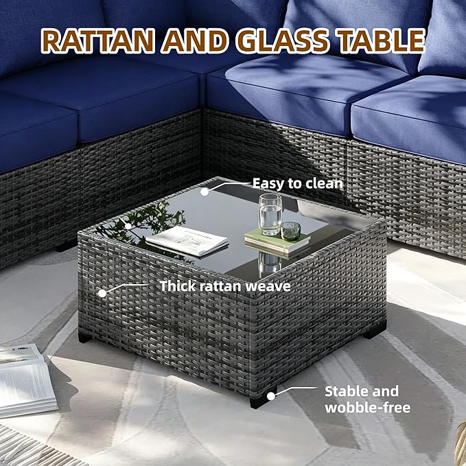 MOCHITO 5 Pieces Outdoor Patio Furniture Sets, All-Weather Sectional Sofa Grey
