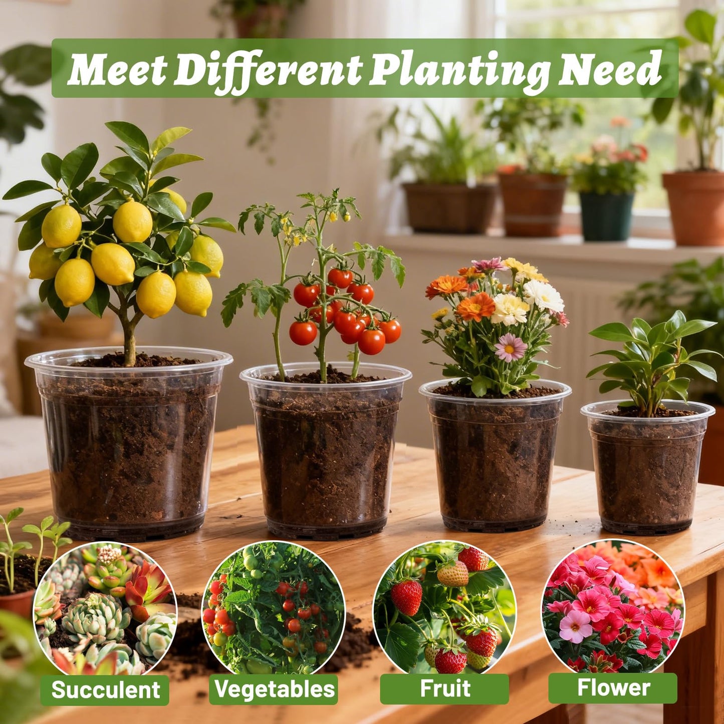 CXIIPOL 12 Pack 4/6/8/10 Inch Clear Nursery Pots for Plants, Large Size Clear Plant Pots with Drainage Holes, Plastic Nursery Pots for Indoor and Outdoor Planting Vegetables, Orchids, Aloe