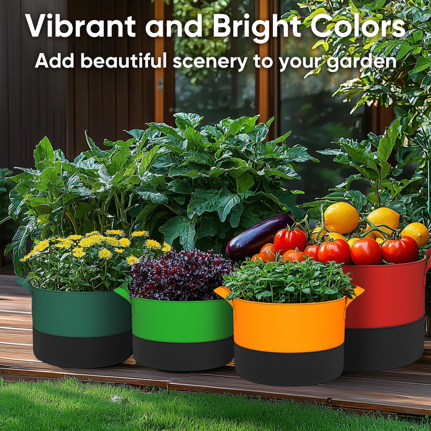 RVZHI 10 Gallon Grow Bags: 6 Pack 350G Heavy Duty Thickened Colorful Potato Grow Bags with Handles - Felt Nonwoven Garden Fabric Bags Gardening Pots for Vegetable Fruit Flowers Herbs Tomato Growing