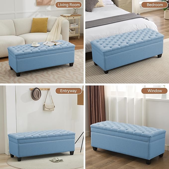 WUTUTUEE 51" Fabric Storage Ottoman Bench, Upholstered Rectangle End of Bed