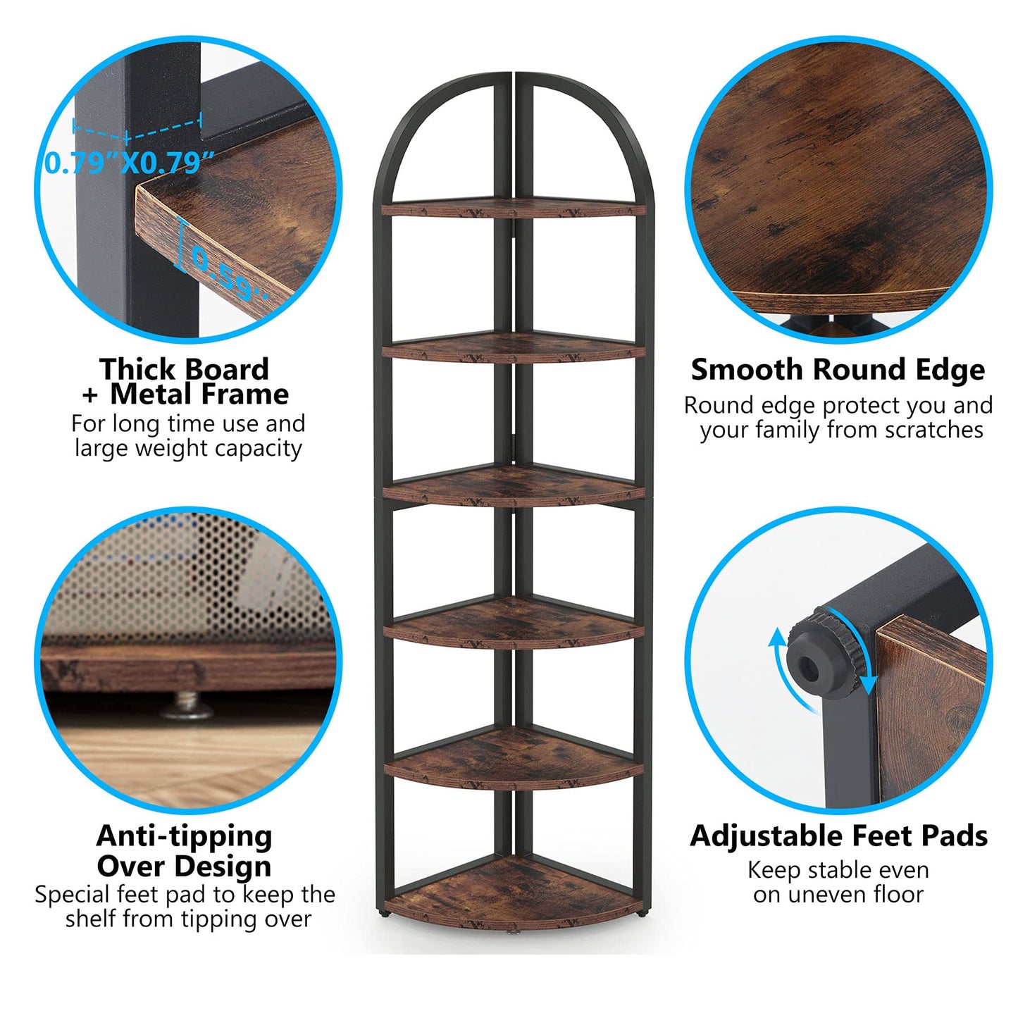 Tribesigns 6 Tier Corner Shelf, 71 inch Tall Corner Bookshelf for Small Space, Rustic Plant Stand Display Rack for Living Room, Home Office, Kitchen