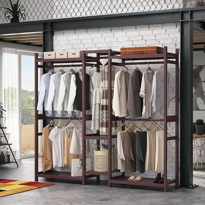 Homykic Bamboo Closet System Clothes Rack, Large Freestanding Garment Rack
