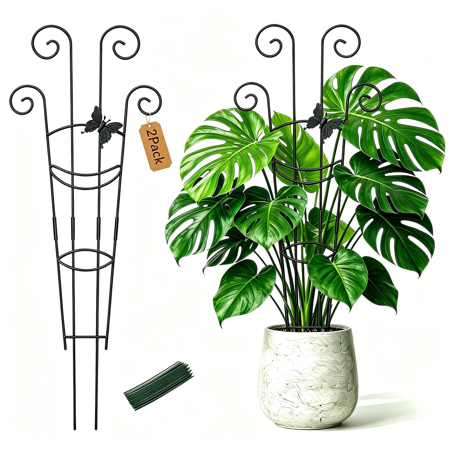 CZMIYRPY Plant Trellis 2 Pack Trellis for Potted Plants 29.96 in Trellis for Climbing Plants Indoor Plant Support Expandable Metal Monstera Plant Support for Pothos Ivy with Plant Ties